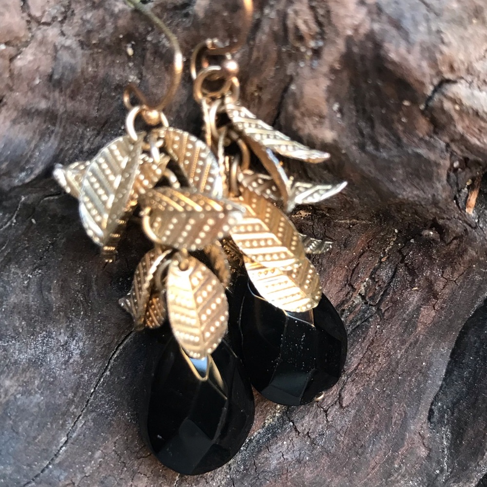 Beautiful black and gold leaf dangly earrings